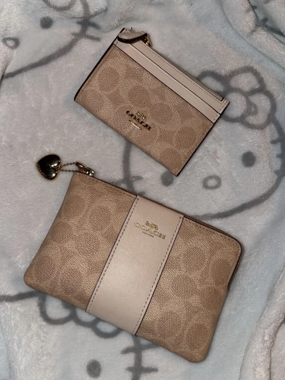 Coach Signature Khaki & Chalk Small Wrist Pouch and Card Case Set